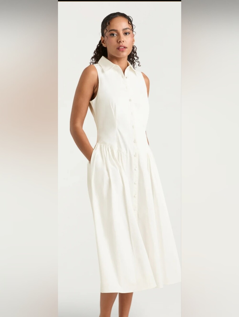 Sleeveless Button-Front Midi Dress in Ivory